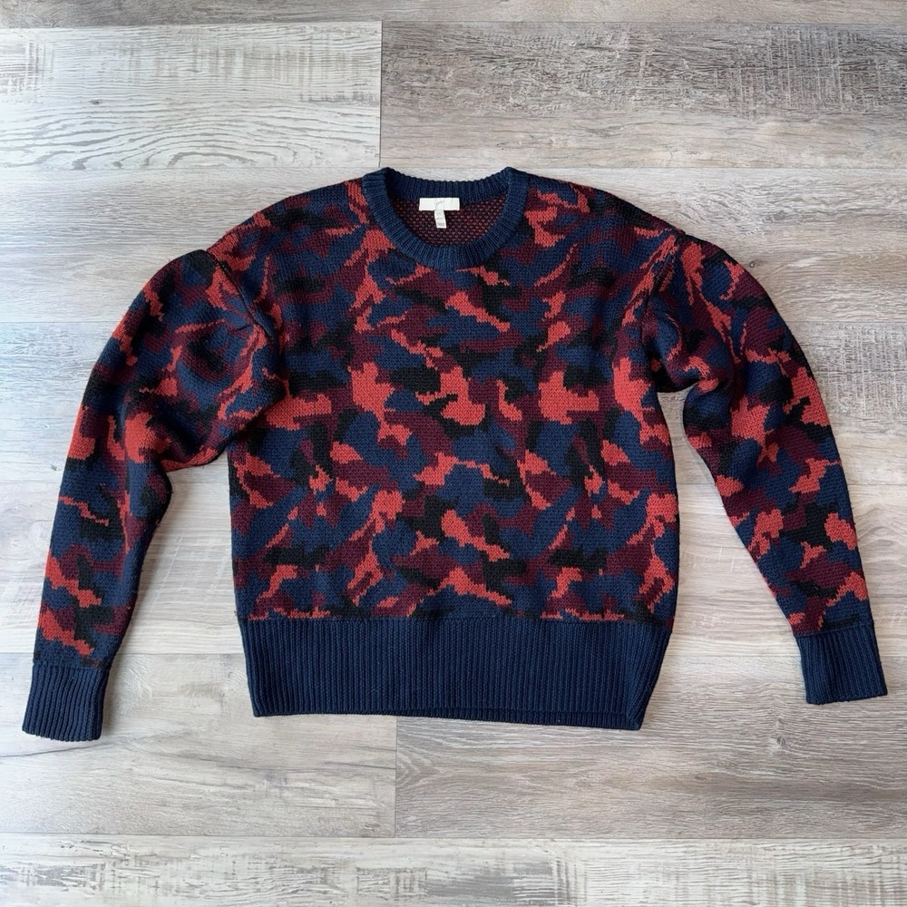 Women's Wool Winter Sweater Red Navy Crewneck Pullover Camouflage Multicolor XS